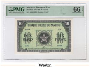 10 Франков 1943 Марокко PMG 66 EPQ UNC